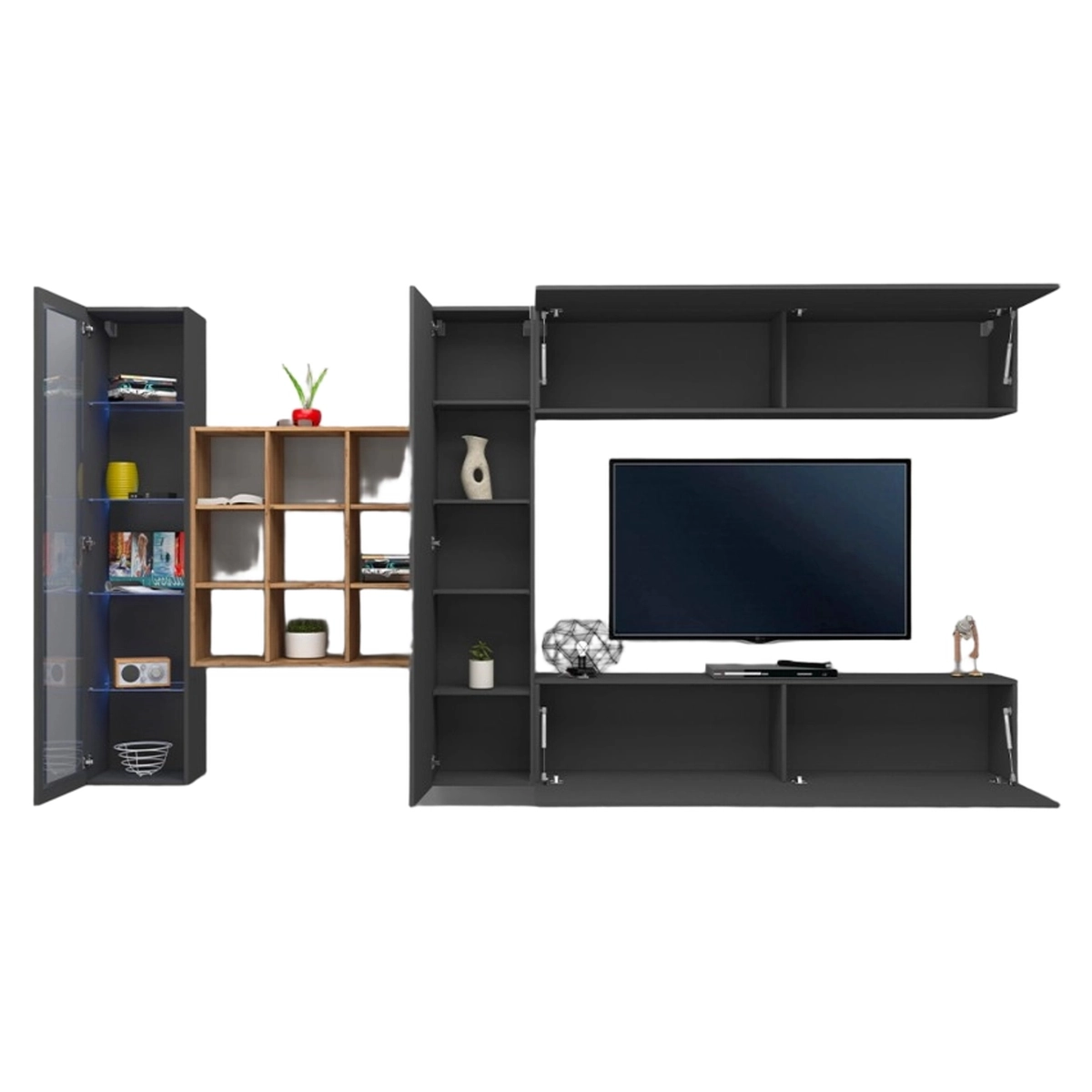 Modern Floating Living Room Wall Unit with TV Stand Showcase Bookcase Femir RT — 5