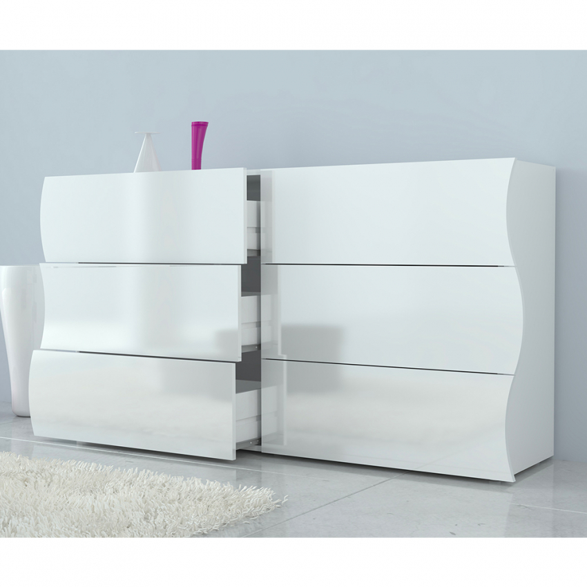 Modern White 6-Drawer Bedroom Chest Onda Sideboard — 3
