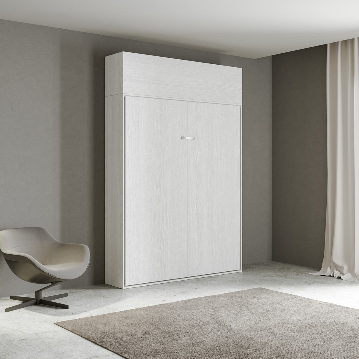 Kentaro Foldaway Double Bed with Top Cabinet Ash White Itamoby — 3