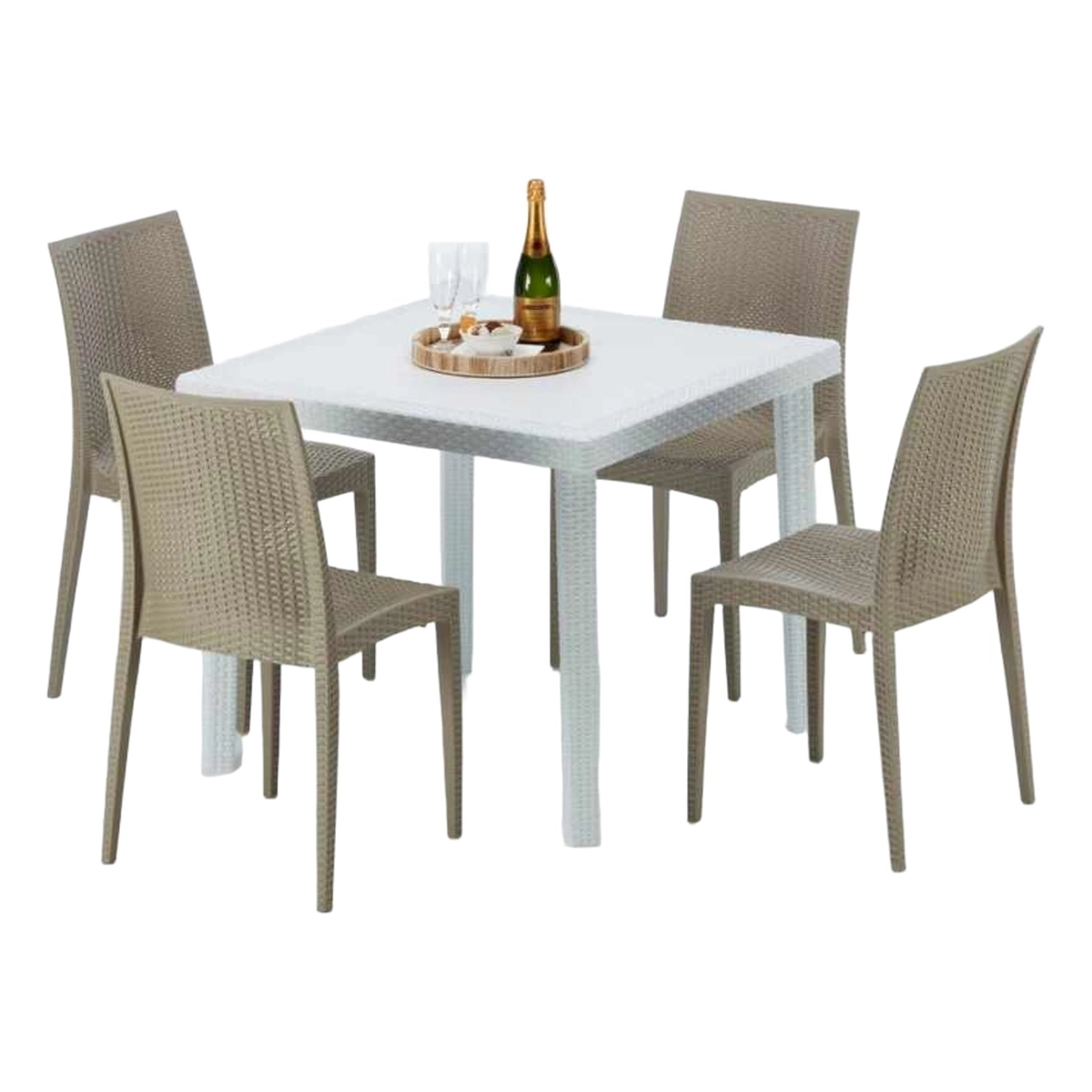 White Square Table 90x90 cm with 4 Bistrot Love Chairs Grand Soleil — 1