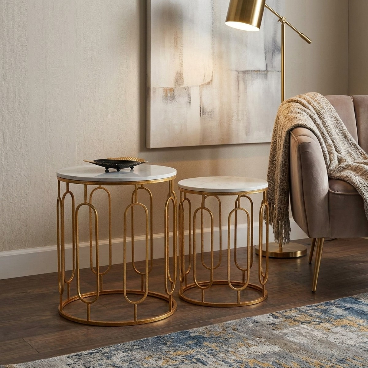 Tory Set of 2 Round Coffee Tables in Metal and Artificial Marble — 2