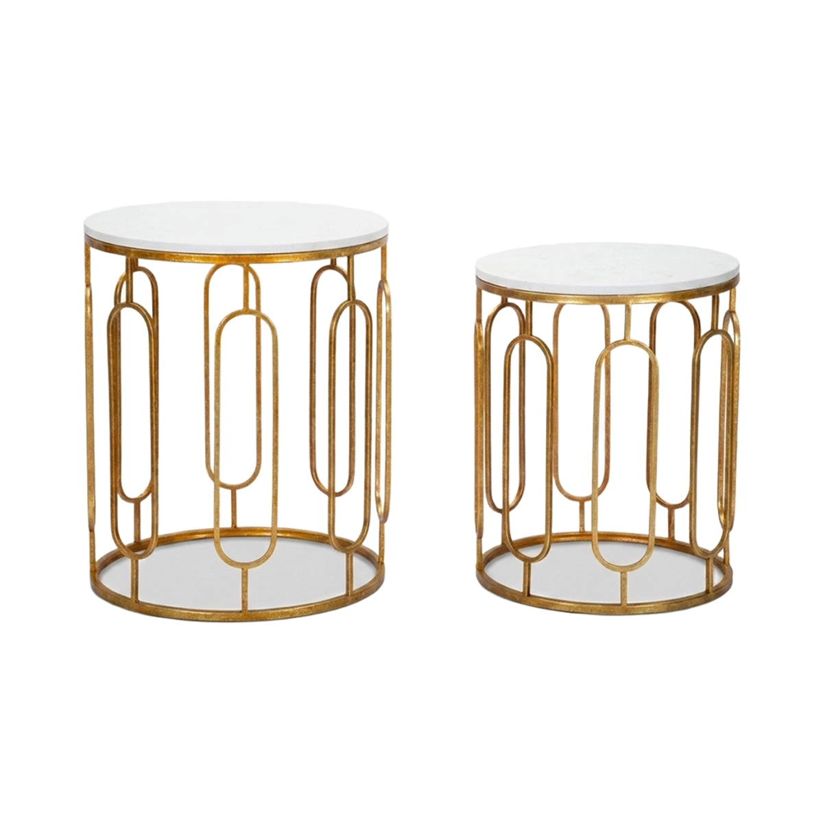 Tory Set of 2 Round Coffee Tables in Metal and Artificial Marble — 1