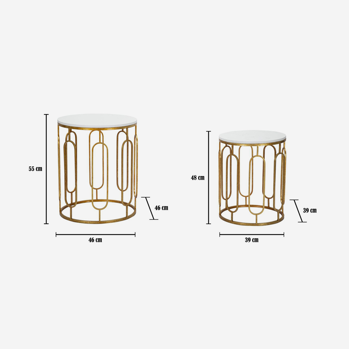 Tory Set of 2 Round Coffee Tables in Metal and Artificial Marble — 3