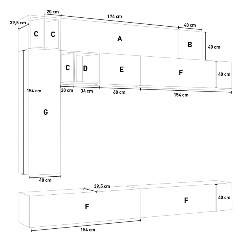 Modern Wall Unit TV Stand Floating Cabinets Itamoby Isoka A106 — 10