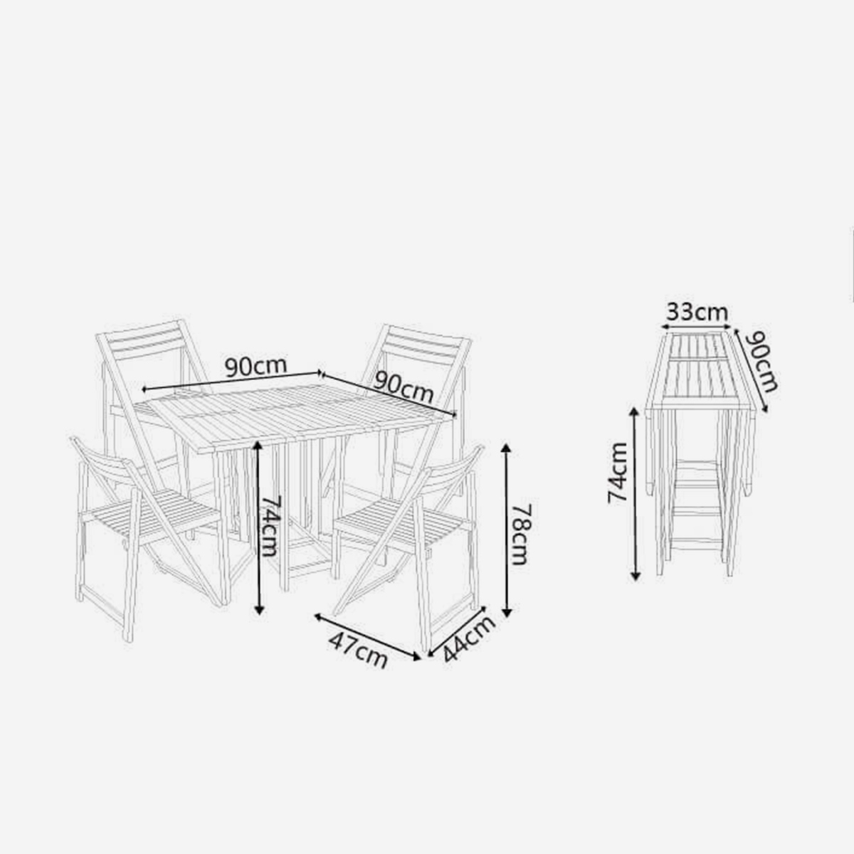 Birra Folding Acacia Garden Dining Set with Square Table and 4 Chairs — 4