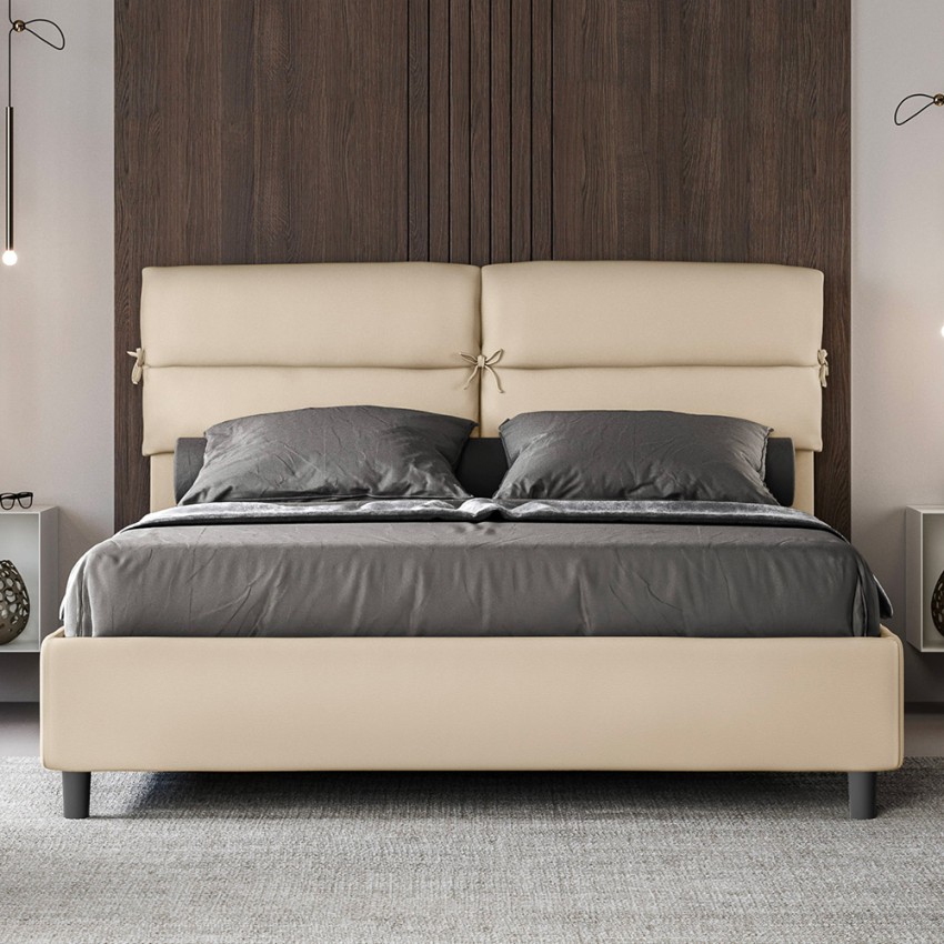 Double bed 160x190 with storage and headboard cushions Nandy — 3
