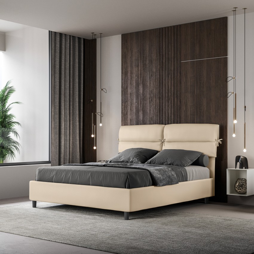 Double bed 160x190 with storage and headboard cushions Nandy — 2