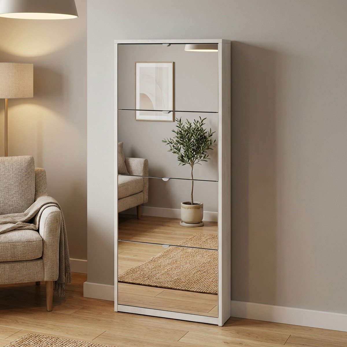 Glenn Sarmog Slim 4-Door Mirrored Shoe Cabinet 10 Pairs — 2