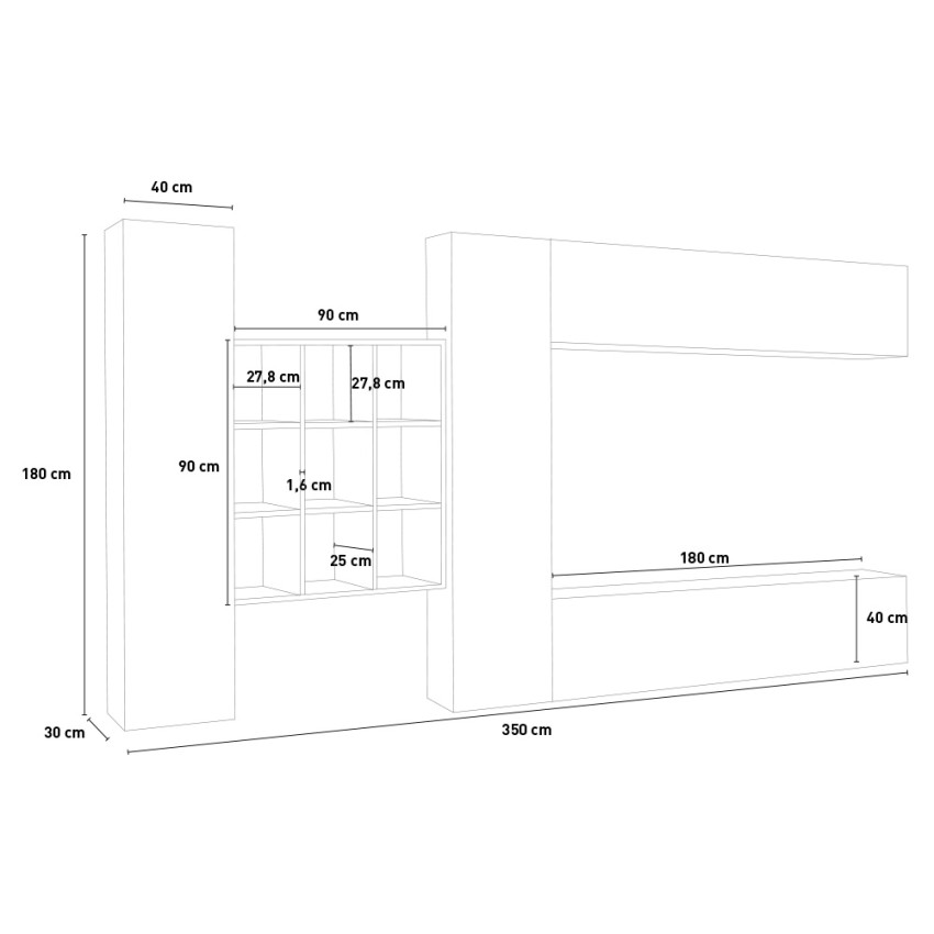 Wall unit TV cabinet white with 2 display cabinets bookcase Eron WH — 7