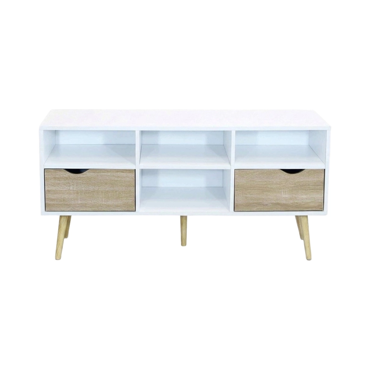 Wooden TV stand with drawers and open shelves Brody — 5