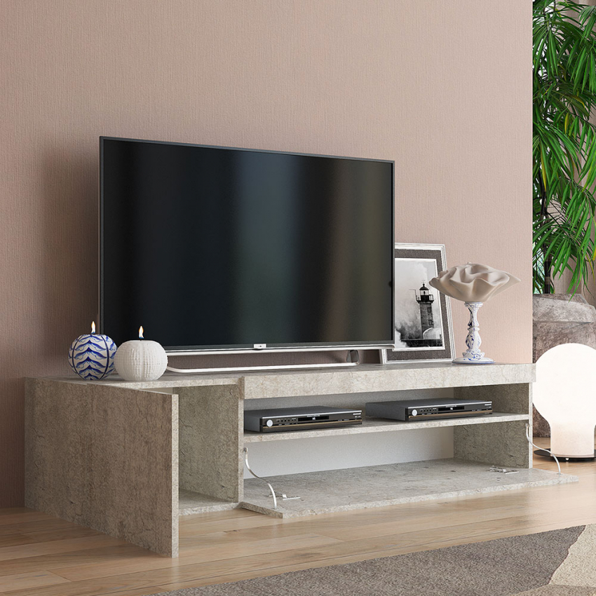 Modern TV stand base cabinet with door and flap drawer 150cm Daiquiri Concrete M — 2