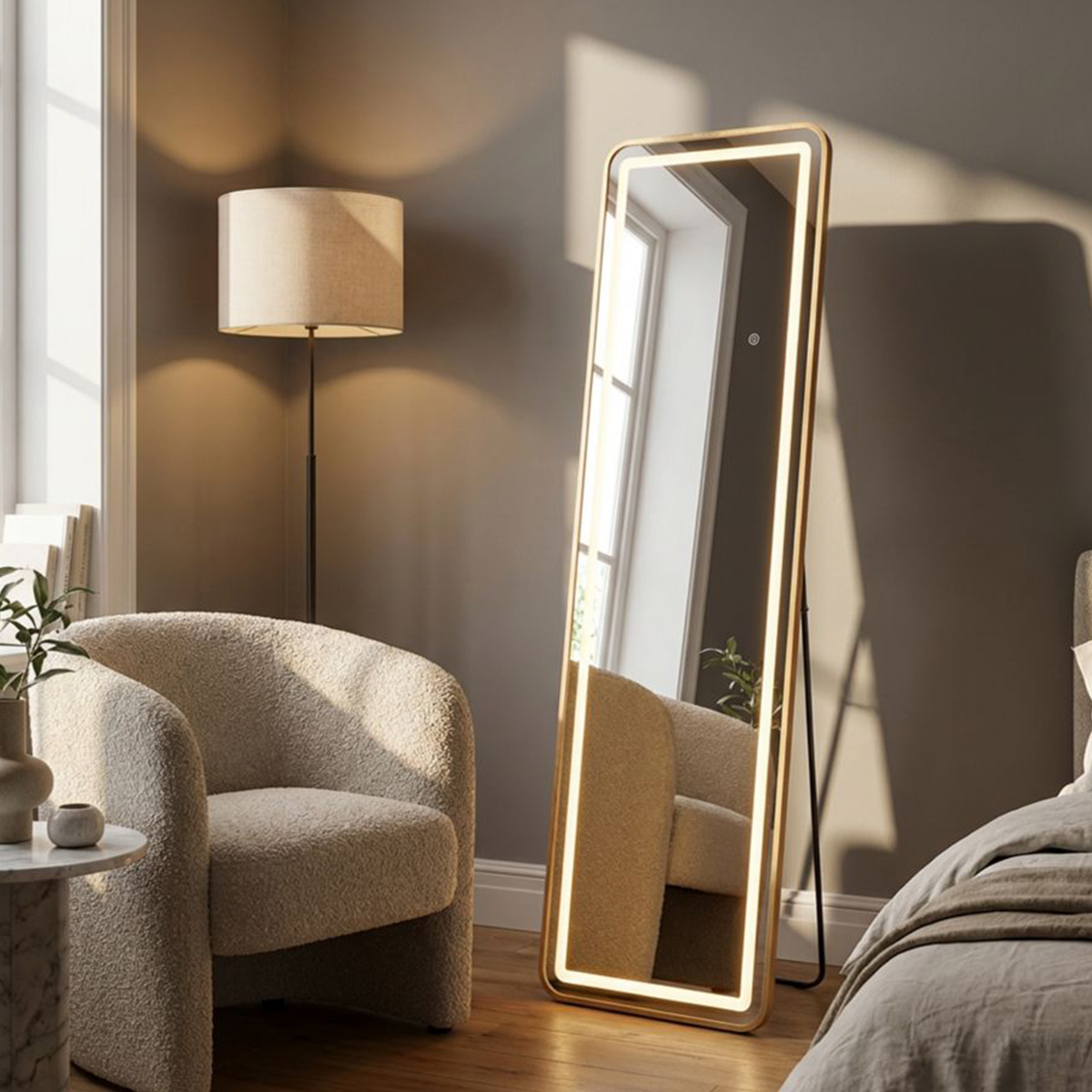 Simple Full-Length Rectangular LED Floor Mirror in Alluminio — 2