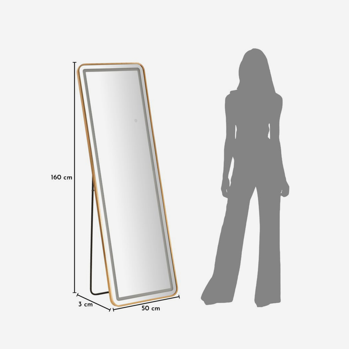 Simple Full-Length Rectangular LED Floor Mirror in Alluminio — 3