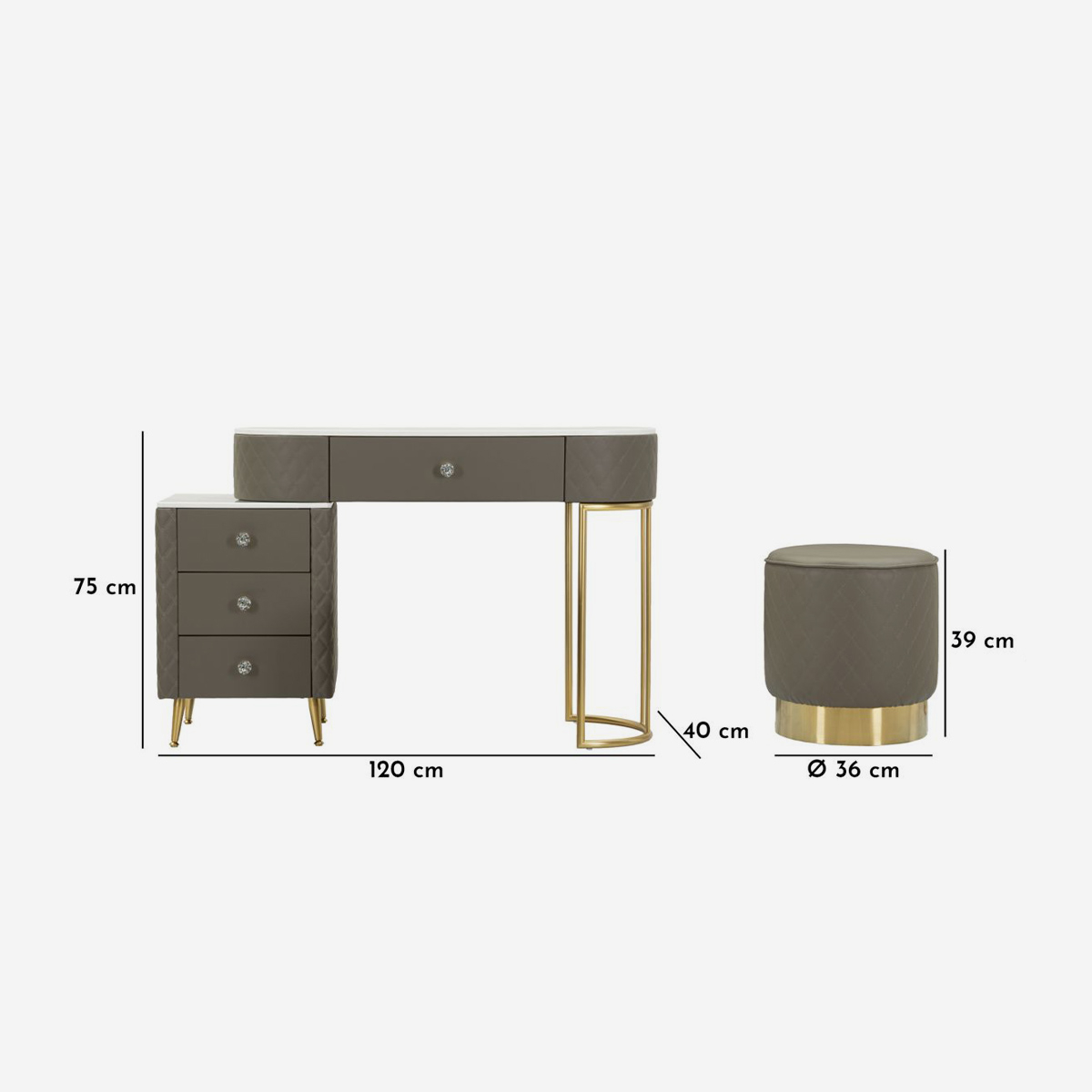 Mauro Ferretti Sharon Dressing Table with Stool & Marble Top — 6