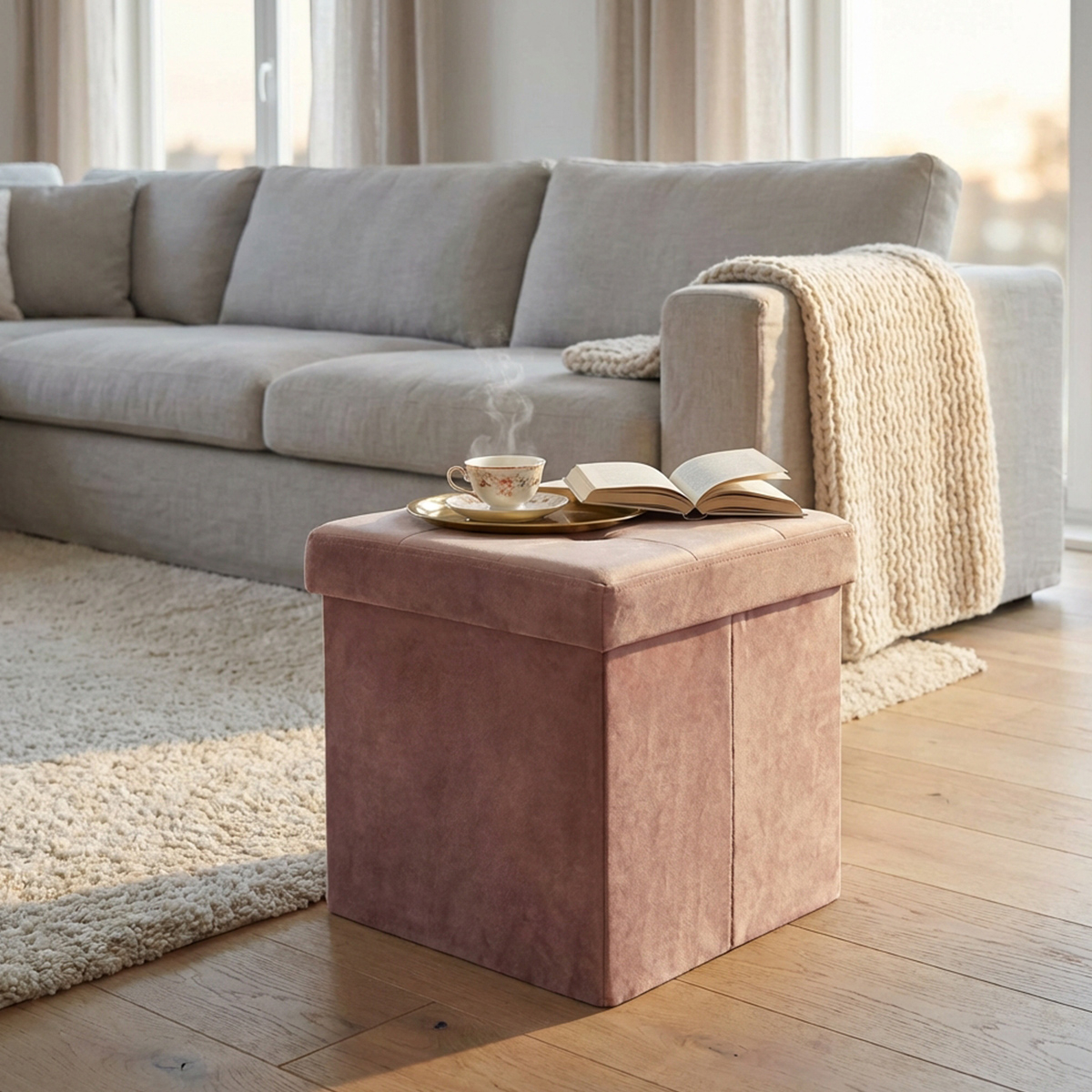 Velvet Square Storage Ottoman Footstool Cosma CL80505 — 3