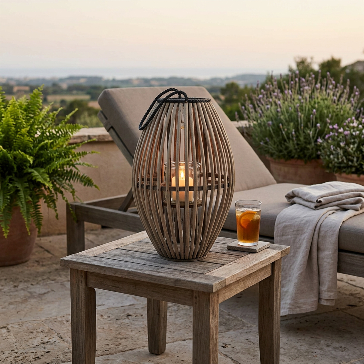 Seline Wicker and Glass Decorative Table Lantern — 3