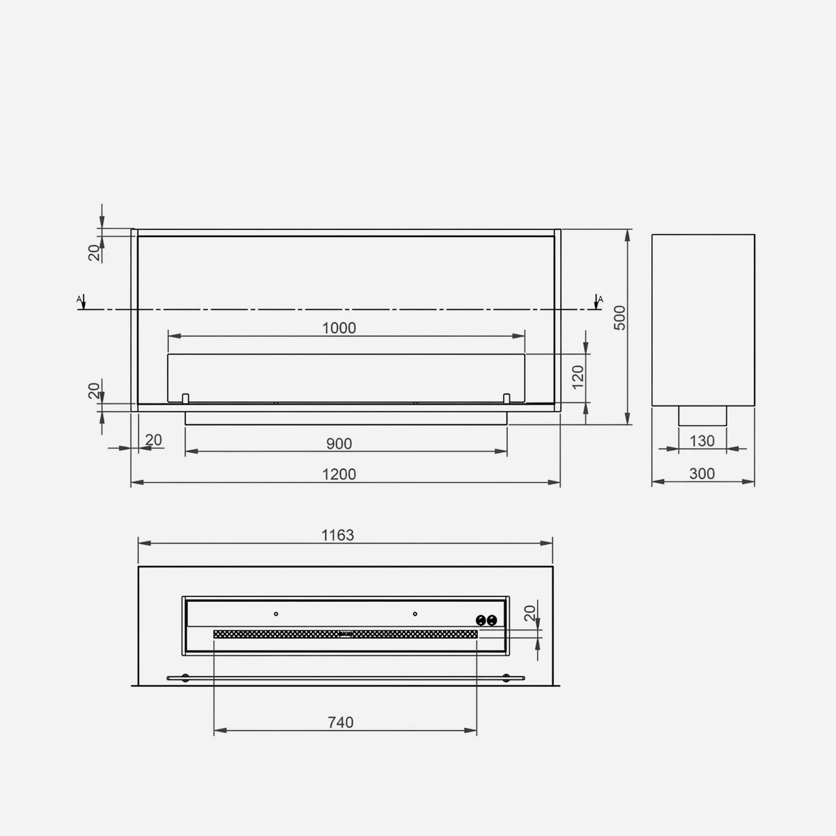 Saturno120 Topline Recessed Wall Bioethanol Fireplace Divina Fire — 8