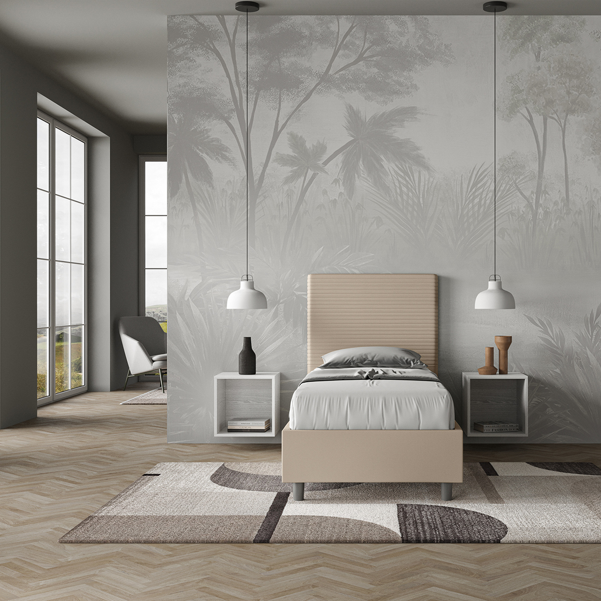 Modern single storage bed 90x200 with headboard Focus S1 — 3