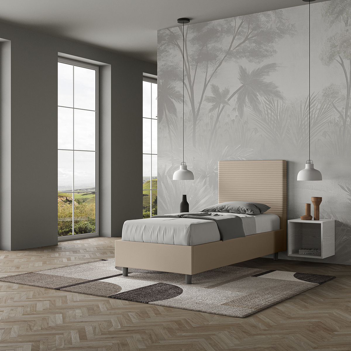 Modern single storage bed 90x200 with headboard Focus S1 — 2