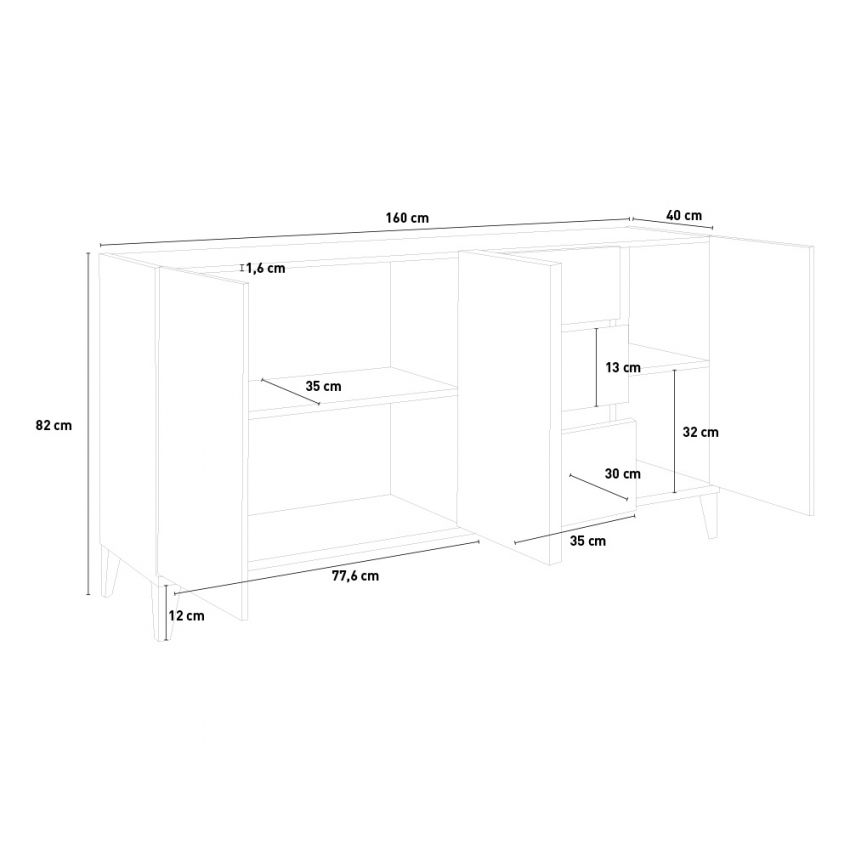 Modern Sideboard 160x40cm 3 Doors 3 Drawers Living Room Rebecca — 7