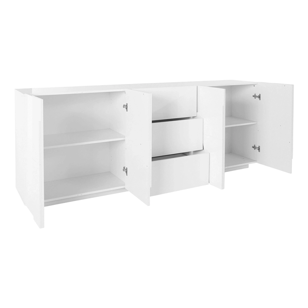Modern Living Room Sideboard with 4 Doors and 3 Drawers, 220cm High Gloss White - Ping Wide — 4