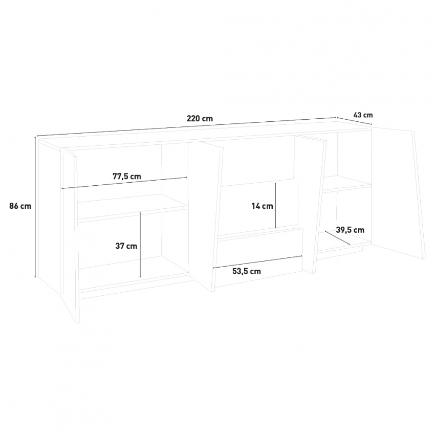 Modern Living Room Sideboard with 4 Doors and 3 Drawers, 220cm High Gloss White - Ping Wide — 5
