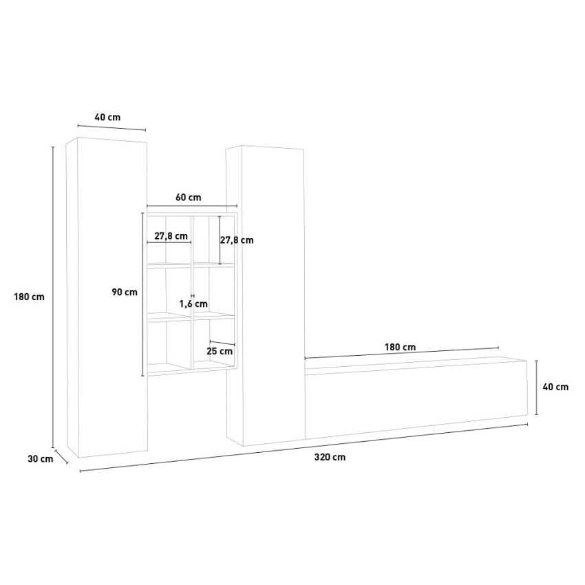 Modern floating wall unit with TV stand display cabinet and bookcase Rold RT — 8