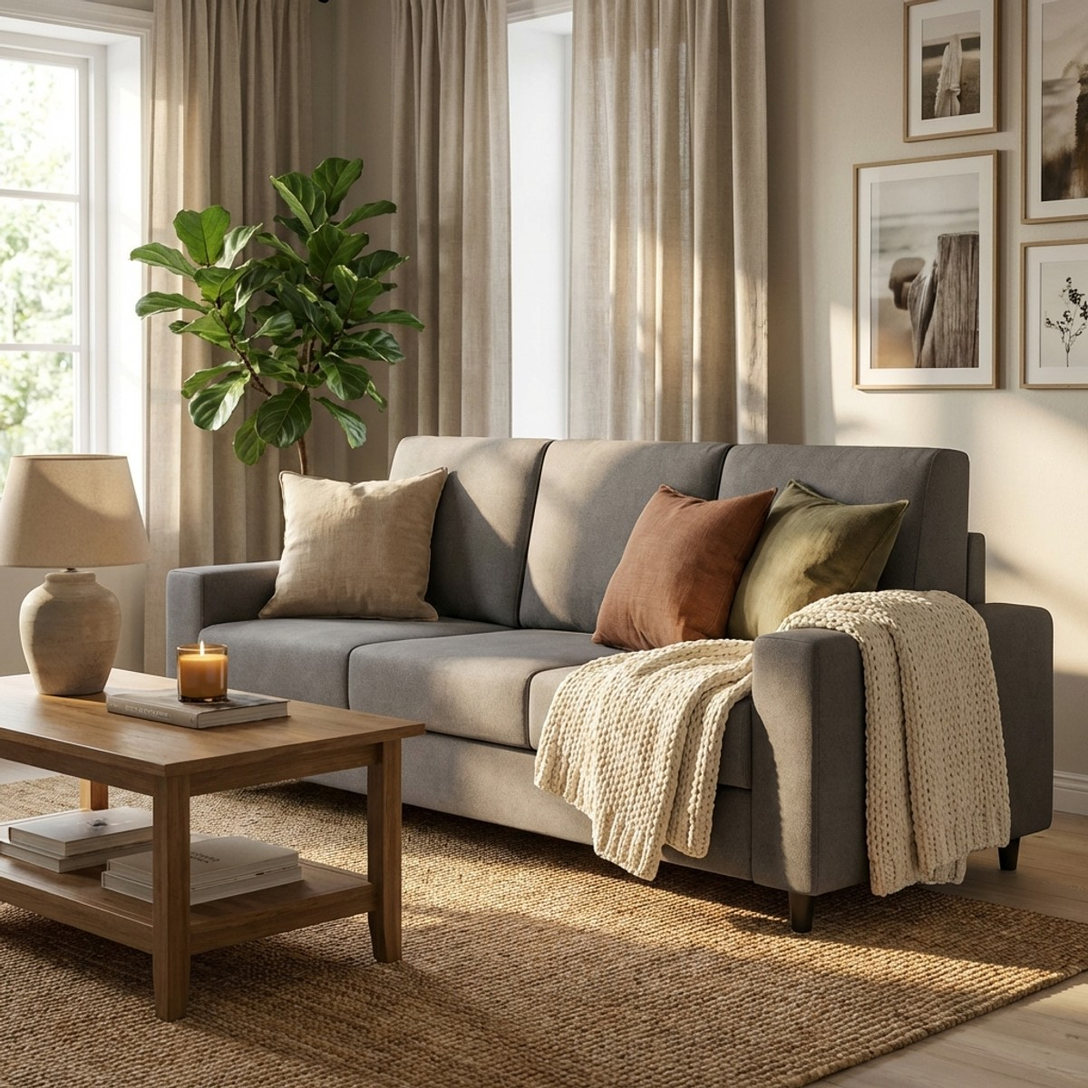 Modern 3-Seater Fabric Sofa Removable Cover 208cm Sakar 180 — 2