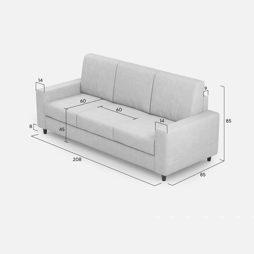 Modern 3-Seater Fabric Sofa Removable Cover 208cm Sakar 180 — 9