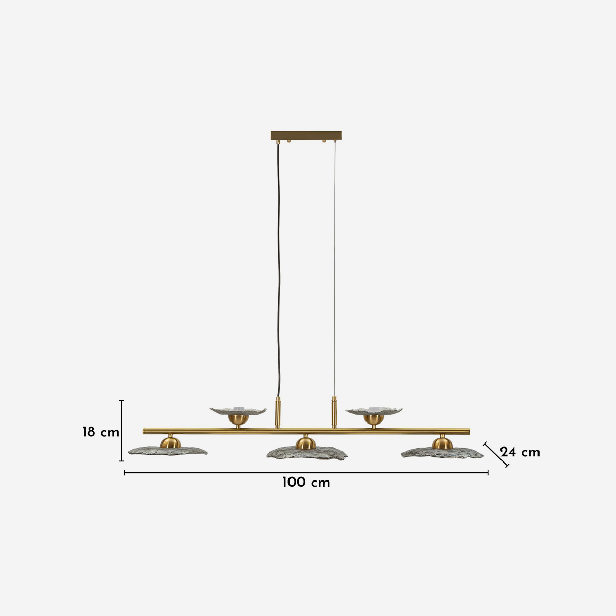 Emily 5-Light Linear Pendant Lamp in Iron and Vetro — 4