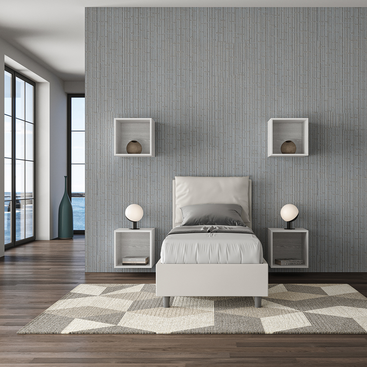Single storage bed 80x190 padded headboard cushion Antea S — 3