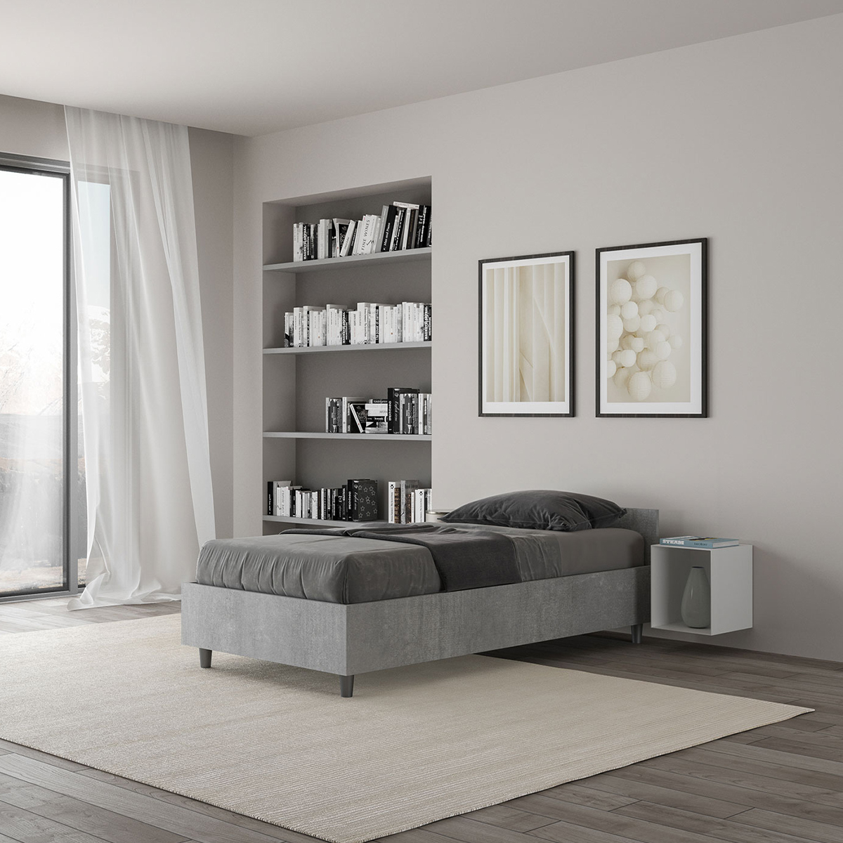 Nuamo Itamoby Modern Single Bed 80x190 Concrete Grey — 2