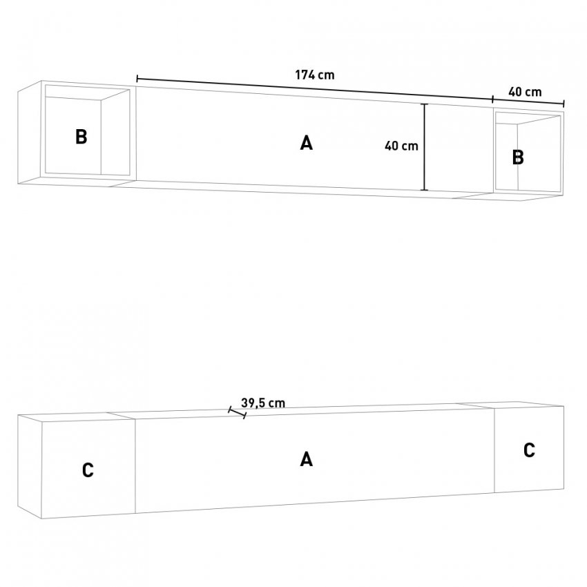 Wall-mounted living room TV unit walnut and ash white Isoka A38 Itamoby — 6