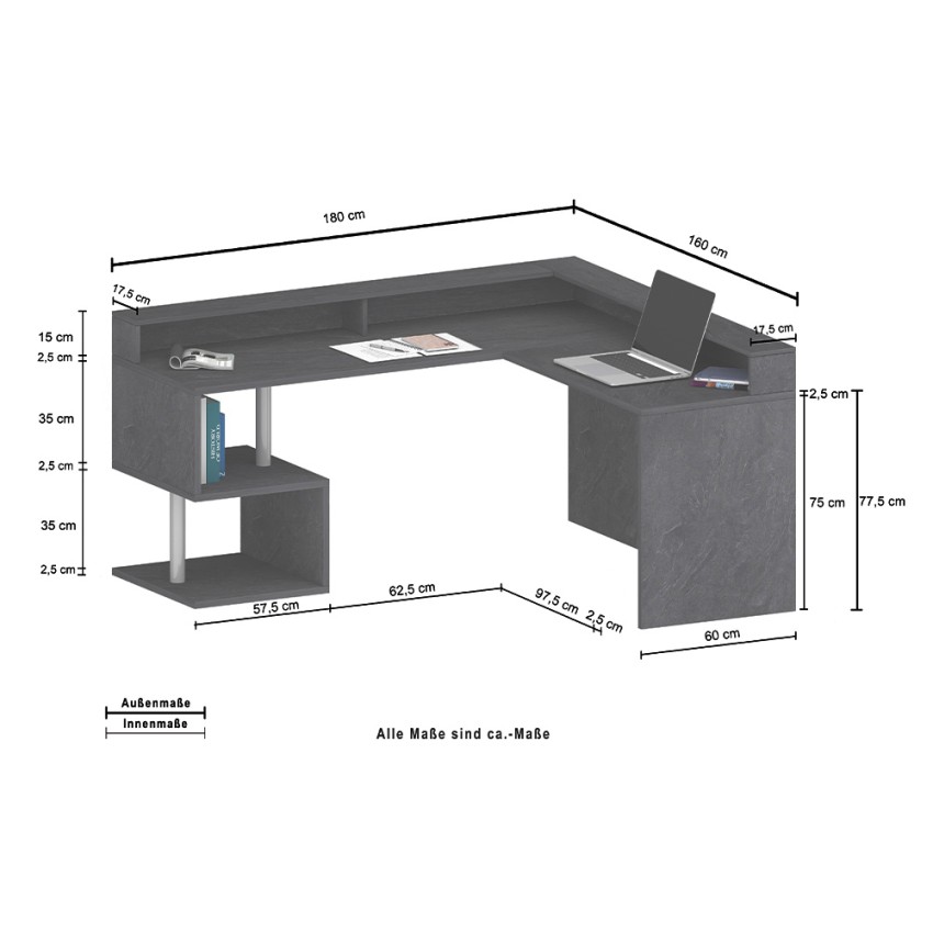 Modern Corner Desk with Riser Esse 2 A Plus Web Furniture — 11