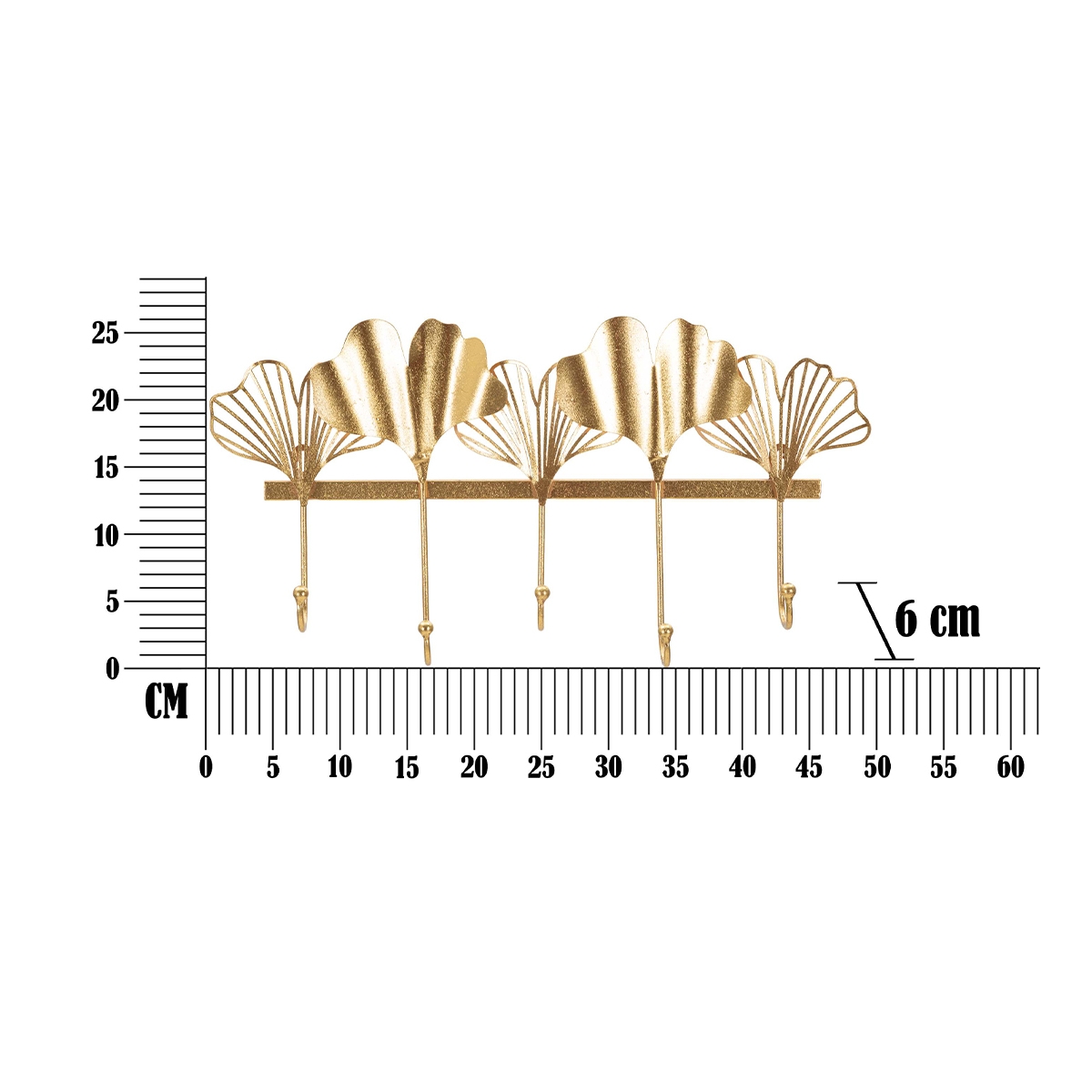 Leaves Wall-Mounted Coat Rack in Gold Metal with 5 Hooks 26.3x49.5x6 cm — 6