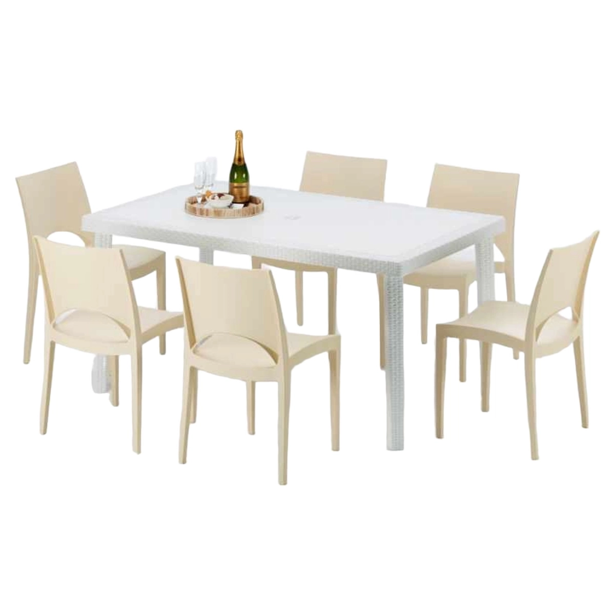 Rectangular White Table 150x90 cm with 6 Chairs Paris Summerlife Grand Soleil — 1