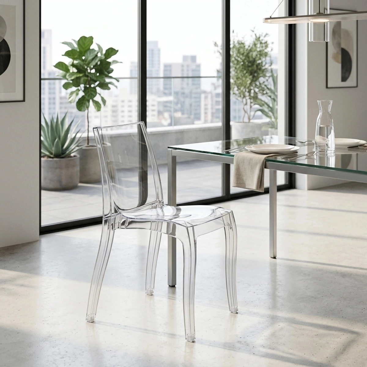 Set of 4 pieces grand Soleil Cristal Light Stackable Transparent Polycarbonate Chair — 2