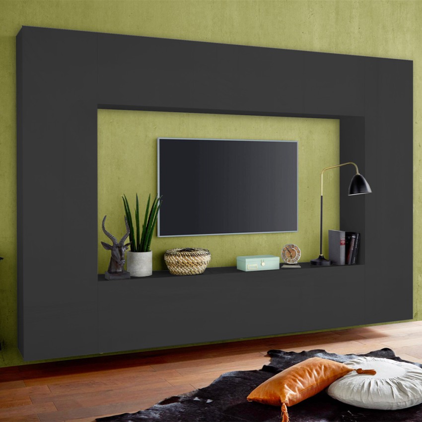 Modern Living Room Wall Unit with TV Stand 2 Cabinets Note Mold — 2