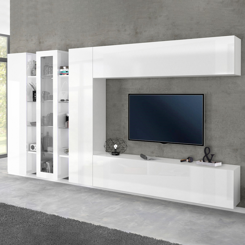 Glossy white living room wall unit TV stand showcase Joy Wide — 2