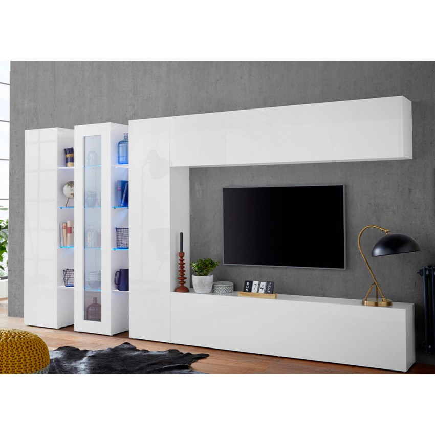 Glossy white living room wall unit TV stand showcase Joy Wide — 3