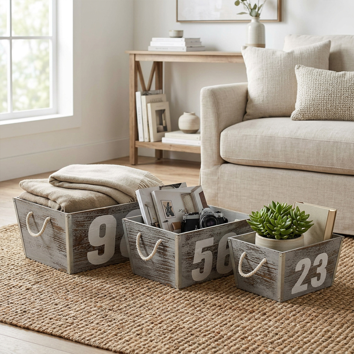 Set of 3 Wooden Decorative Crates Cosma Zoe Industrial Style — 3