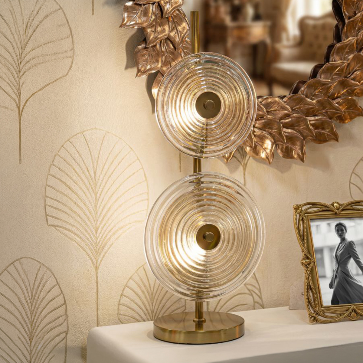 Venice Table Lamp in Glass and Metal with 2 Lights — 2