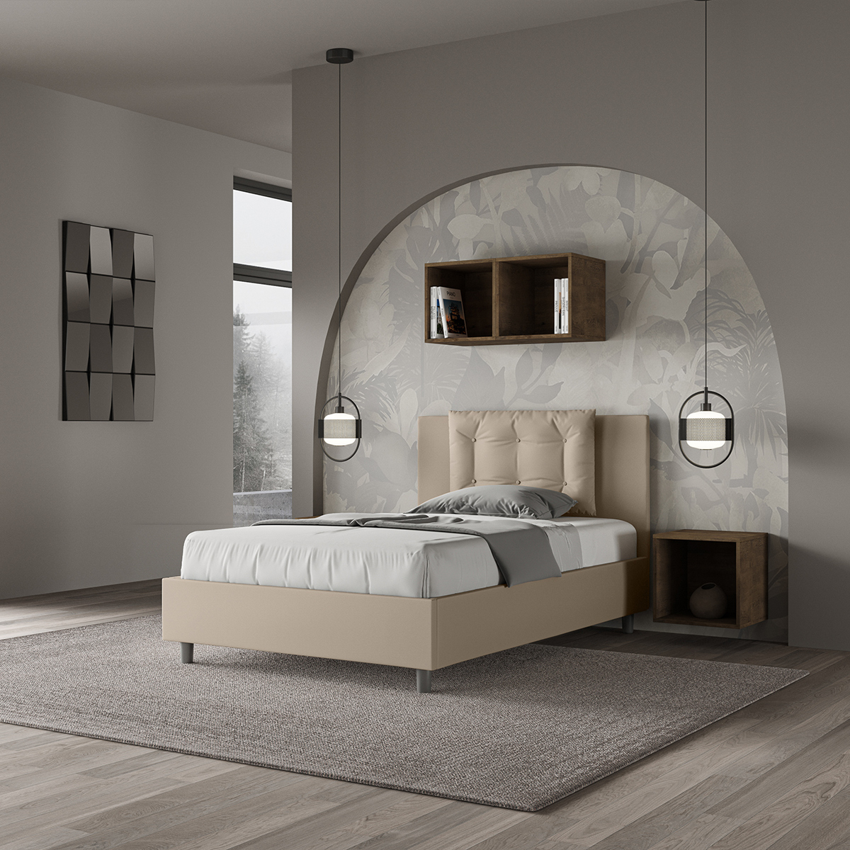 Small Double Bed 120x190 with Storage Faux Leather Annalisa P — 2