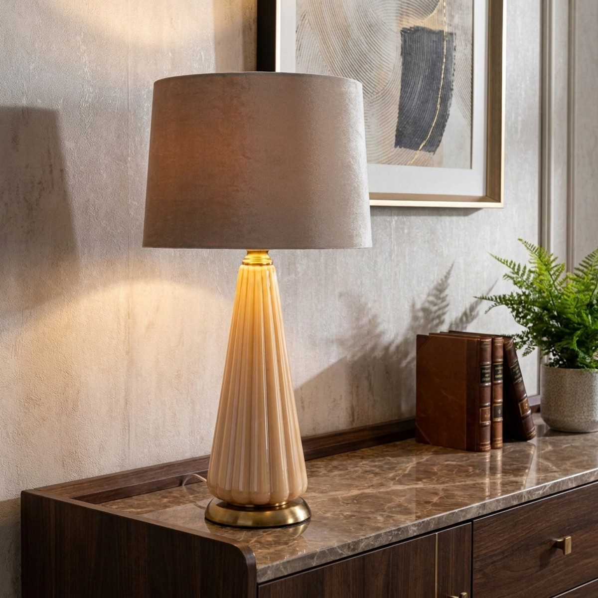 Perly A Table Lamp in Fluted Glass and Fabric Mauro Ferretti — 2
