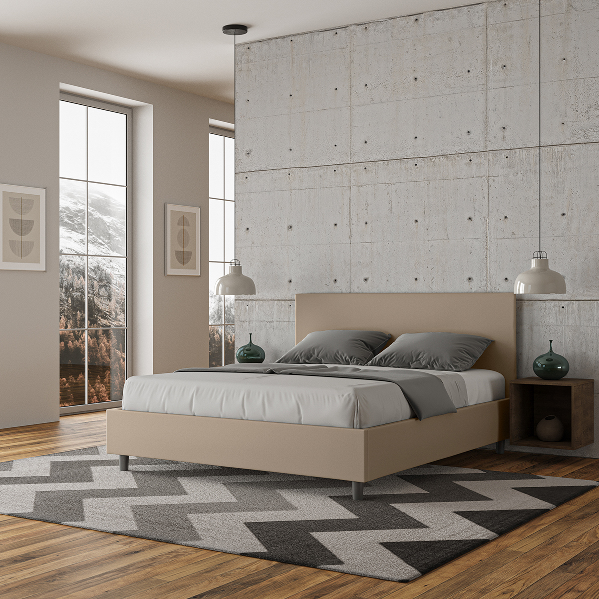 Adele M1 Double Bed 160x200 with Faux Leather Storage — 2