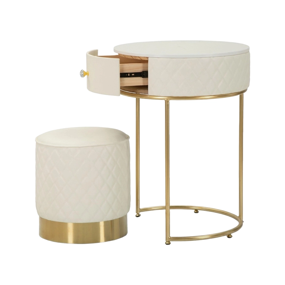 Sharon Round Vanity Nightstand with Ottoman and Drawer Mauro Ferretti — 4