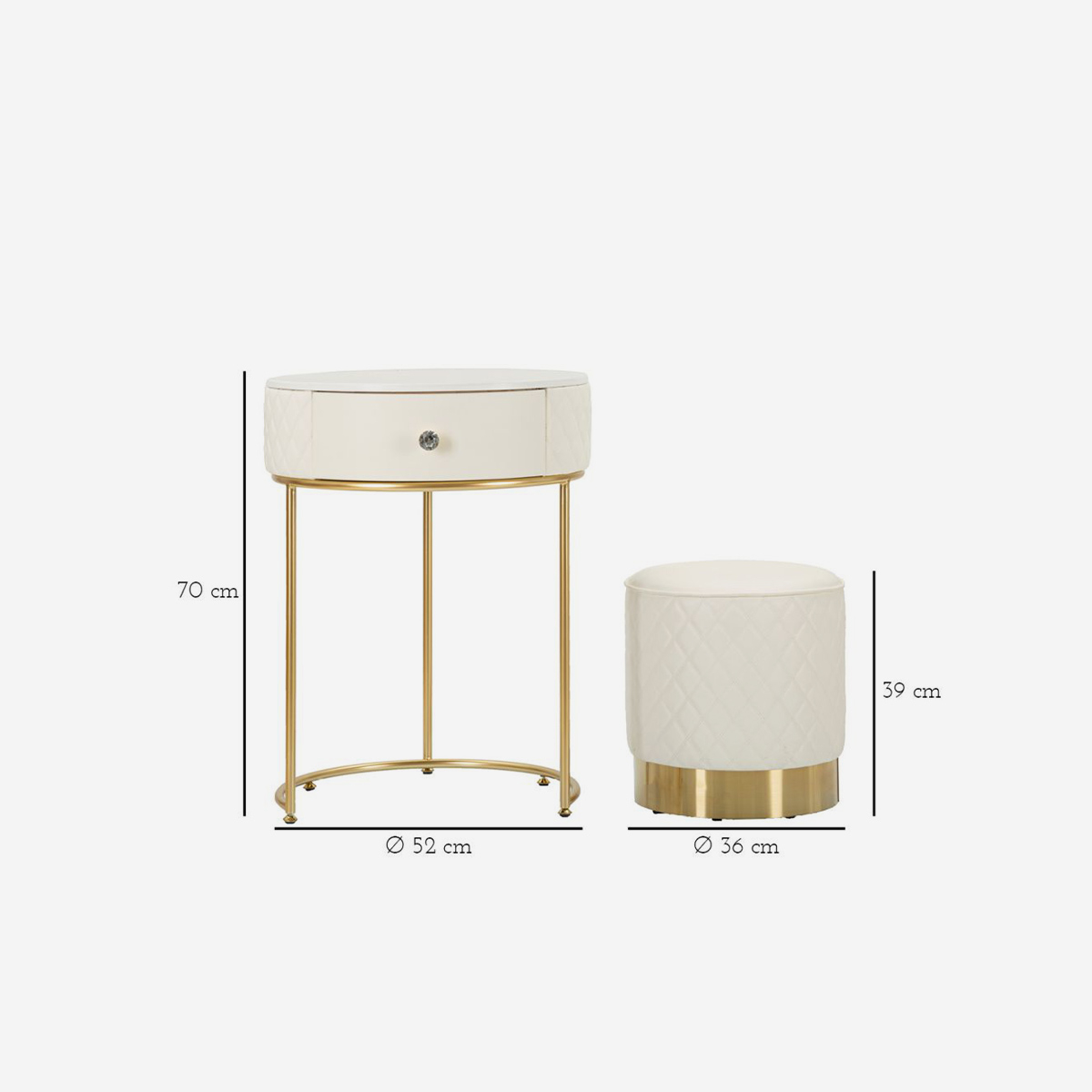 Sharon Round Vanity Nightstand with Ottoman and Drawer Mauro Ferretti — 3
