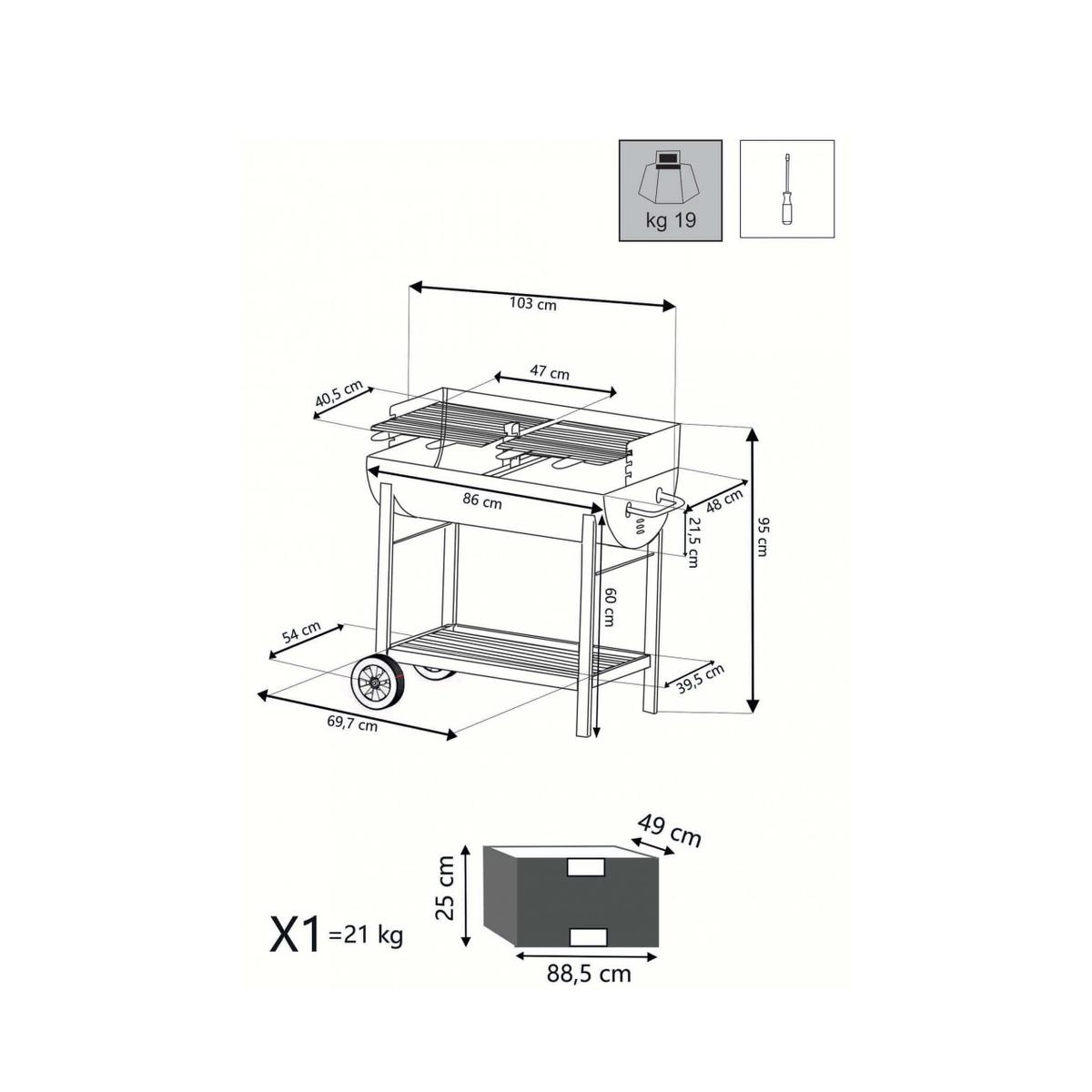 Wisconsin Charcoal BBQ Grill with Wheels Cosma 2 Grates — 8