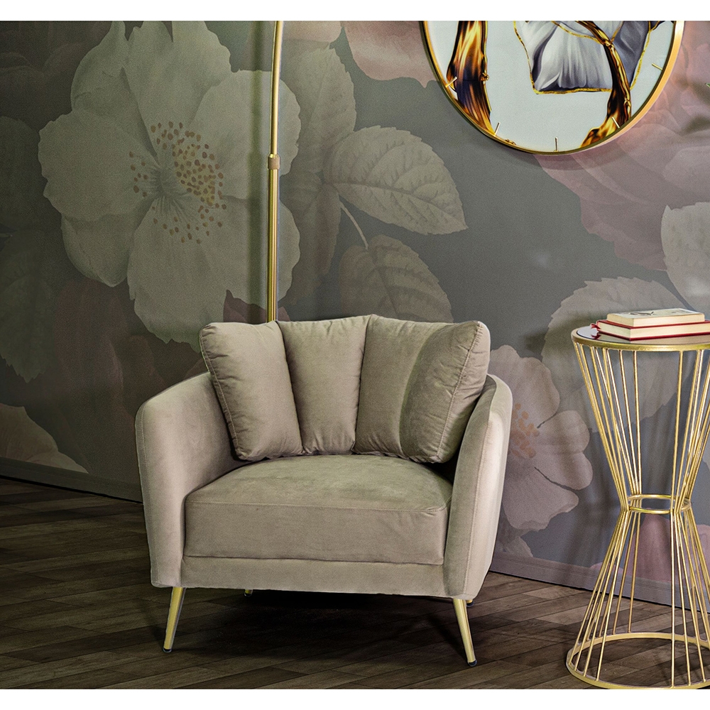 Kiev Upholstered Living Room Armchair with Gold Metal Legs — 2