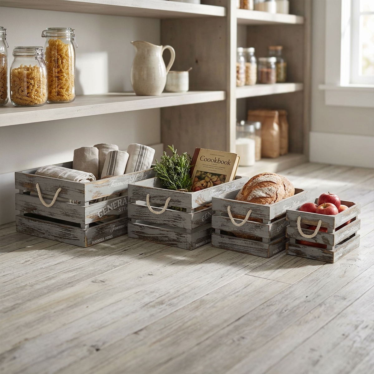 Set of 4 Patricia Industrial Wooden Storage Crates with Rope Handles — 3